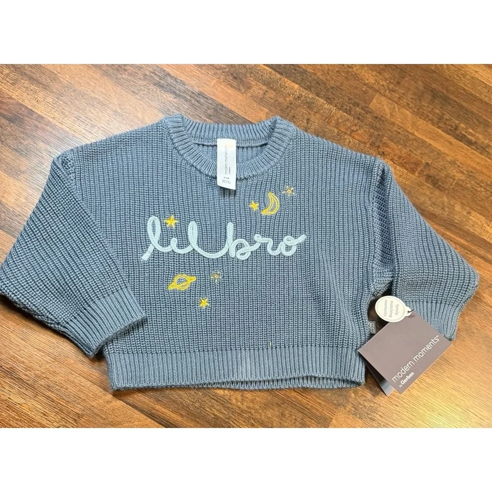 NWT Gerber Modern Moments Little Bro Celestial embroidered knit sweater.  Sz 6/9